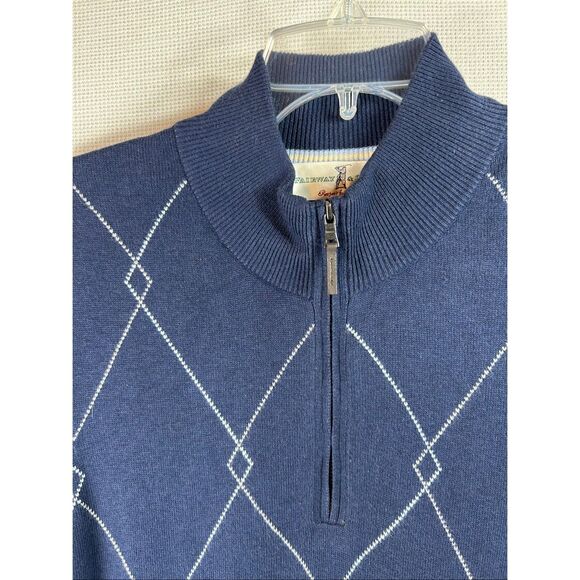 Fairway & Greene Golf Sweater Vest M Argyle Quarter Zip Cashmere Blend Blue - Picture 6 of 9